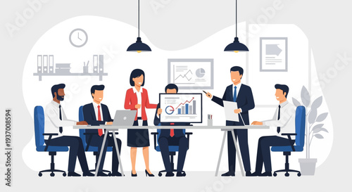 Business Professionals Discussing Data on Computer Screen.