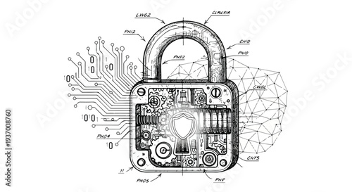 Security padlock protection technology sketch art
