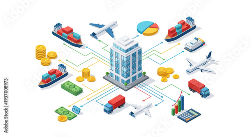 Global Trade Network: Shipping, Aviation, Trucking, Finance & Logistics Hub