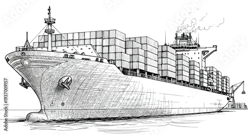Large cargo ship maritime transport technical sketch
