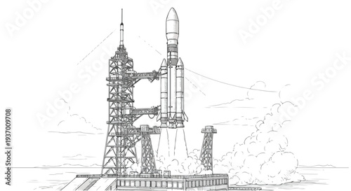 Space rocket launch vehicle technical sketch art