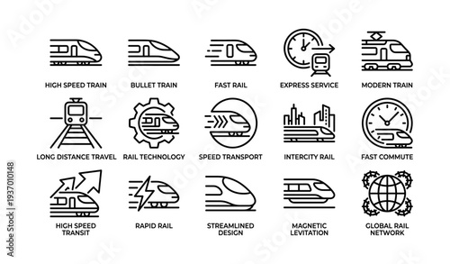 High speed and modern rail icons representing global express and streamlined rail technology