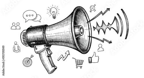 Megaphone sound communication technology sketch art