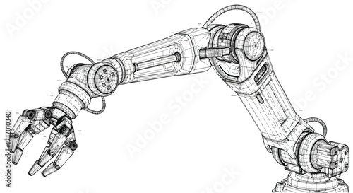 Robotic arm industrial manufacturing technical sketch