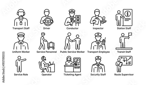 Public transport staff roles: conductor, driver, inspector, security, ticketing personnel