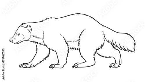 Wolverine Outline Illustration: A detailed black and white illustration of a wolverine.