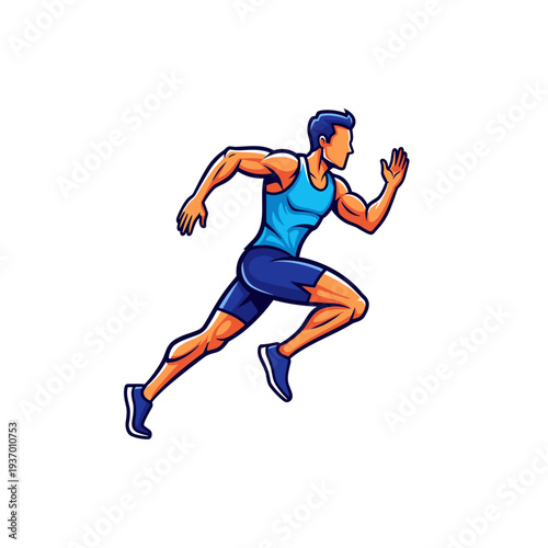 Athletic man sprinting in a dynamic pose isolated on white