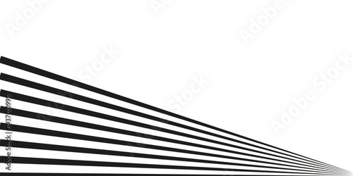 Black on white abstract perspective line wave stripes with  dimensional effect isolated on white background modern