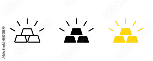 Gold bar stack icon. Gold bullion icon. Set of gold bar icons