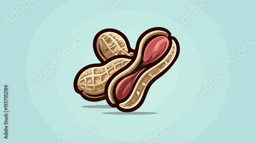 A cartoon illustration of a peanut, with one open to reveal the reddish insides, floating