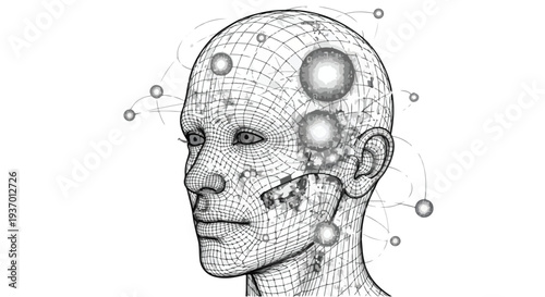 Human brain neural network medical sketch illustration