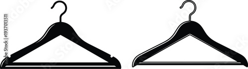 Clothes hanger vector illustration, garment storage silhouette, fashion accessory design, wardrobe organization icon, clothing retail artwork, apparel symbol collection, minimalist style concept