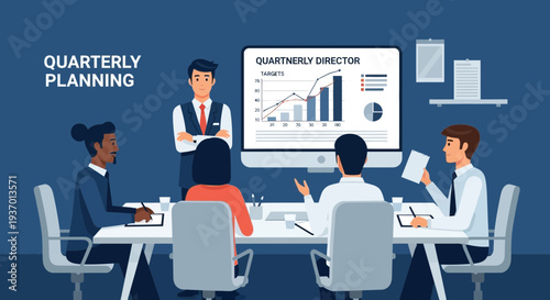 Business Team Engaged in Quarterly Planning Meeting.