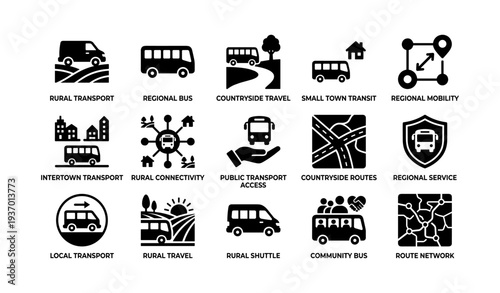 Icons representing rural and regional transportation services and connectivity