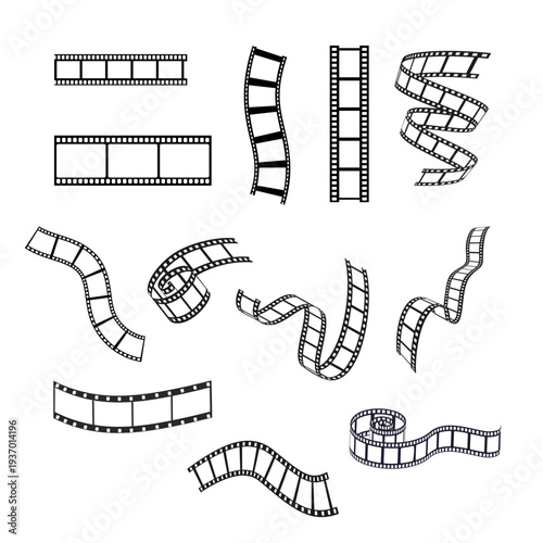 Film Strip and Cinema Frame Icons Movie Production Vector Set