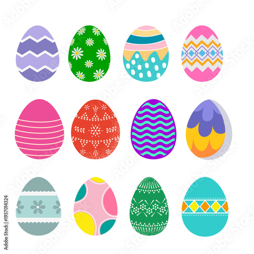 Colorful Easter Egg Icon Collection Spring Holiday Decoration Set