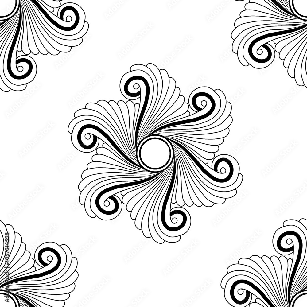 Fototapeta premium Seamless pattern of black and white mandala zentangle. Abstract swirling floral ornament for wallpaper, textile print, and creative background