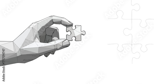 Hand holding puzzle piece strategy concept sketch