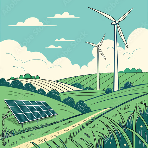 solar panels and wind turbines