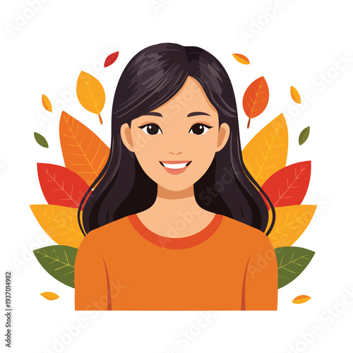 Woman smiling with autumn leaves