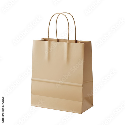 A brown paper shopping bag with two sturdy handles and a square base. isolated on transparent background