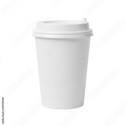 A white disposable coffee cup with a lid on a white background isolated on transparent background