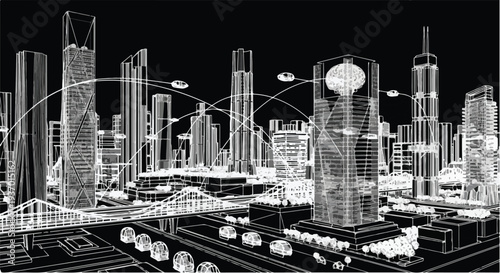 Metropolitan city skyline urban architecture sketch