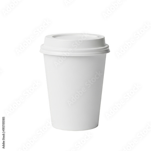 A white disposable coffee cup with a lid against a white background. isolated on transparent background