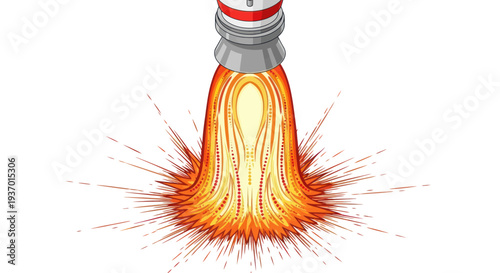 Rocket Engine Fire and Smoke Isolated on White Background