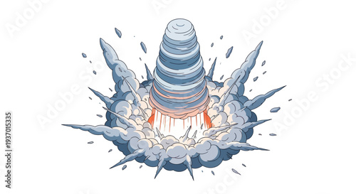 Rocket Launch From Earth Surface with Smoke and Debris