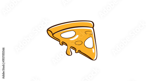 A cartoon depiction of a pizza slice with melted cheese dripping down