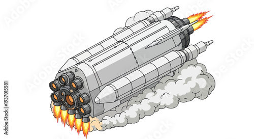 Pixel Art Rocket Launching with Smoke and Fire