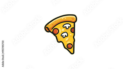 A cartoon slice of baked savory pie with toppings on a plain white backdrop