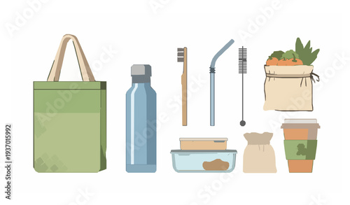 Eco Friendly Reusable Household Items Flat Vector Collection