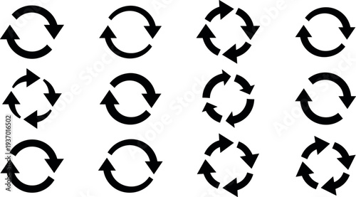 Circular Arrow Refresh Icon Set with Reload, Sync, and Update Symbols for Data Transfer, System Rotation, and Process Loop Concepts
