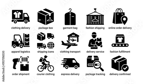 Icons of clothing delivery and shipping services