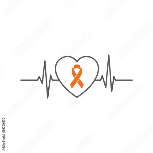 Orange Awareness Ribbon Heartbeat Vector for Leukemia Support and Health Campaigns