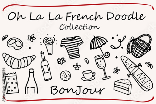 Oh la la french doodle collection with parisian themed illustrations