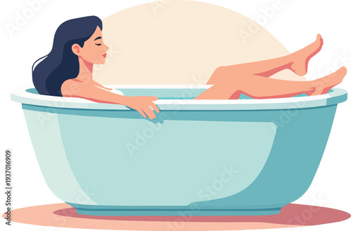 donna nella vasca da bagno in casa, relax ferie, riposo, yoga vettoriale 
