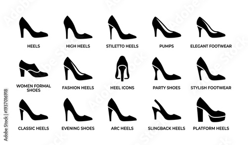Elegant high heels footwear collection with icons for fashion and style