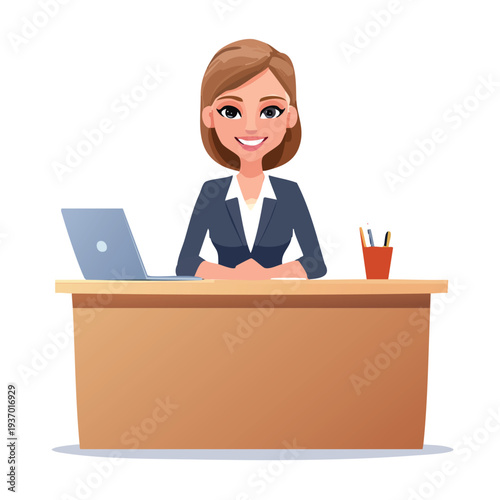 Woman at desk with laptop and stationary