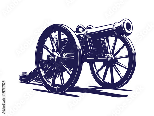 Old cannon vector illustration with vintage war artillery in antique style design