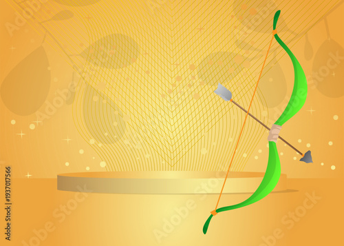 Mockup product display with Ancient arrow. Vector cylinder pedestal podium. Stage showcase for presentation. Minimal geometric forms.