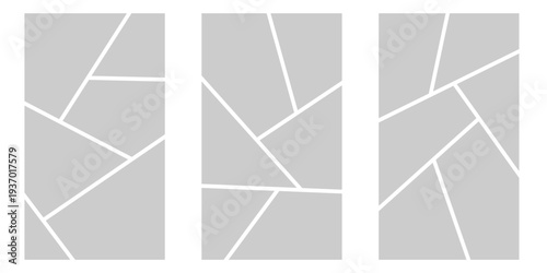 Image collage layout template. Grey mosaic mood board grid collection. Picture frame set. Photo album idea for banner, poster, comic page, flyer, brochure, booklet, memory wall design. Vector pack
