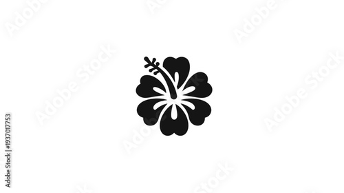 A black and white, stylized flower with a prominent stamen and heart-shaped petals