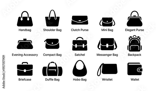 Collection of various stylish bags and accessories icons