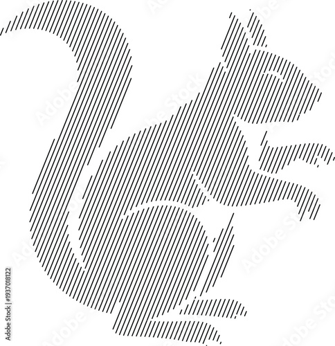 Squirrel In Motion Line Art Black White Animal Illustration, Running Squirrel Outline Cute Forest Animal Drawing