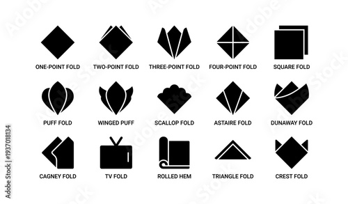 Collection of classic napkin folds and styles displayed in icons
