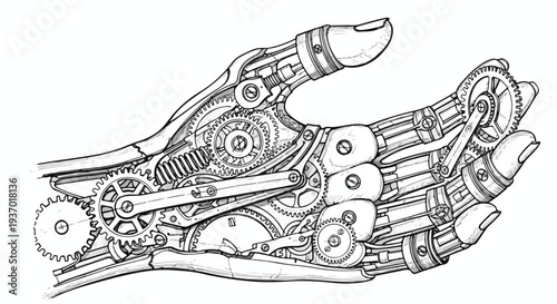Robotic hand anatomy future technology sketch art