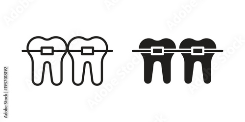 Teeth with braces icon vector illustrations. vector glyph flat icons